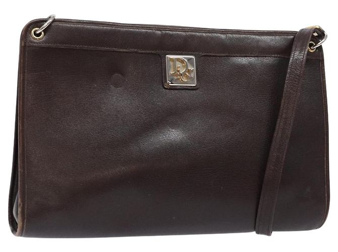 Borsa a Spalla Christian Dior in Pelle Marrone Scuro Oro Auth BA4358 D'oro