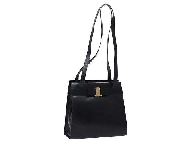Borsa a Spalla Vala in Pelle Nera e Oro Salvatore Ferragamo Auth bs28484 Nero D'oro