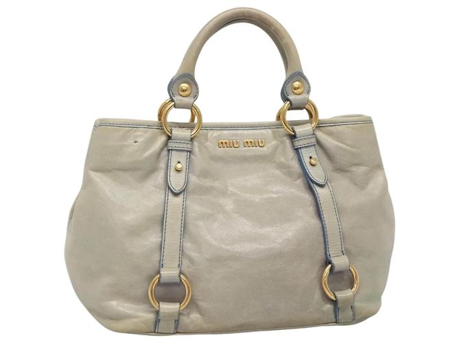 Bolsa Miu Miu de couro azul claro dourado Auth 138164