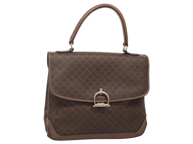 Céline Bolsa de mão em lona Macadam CELINE em couro PVC marrom dourado Auth 135077