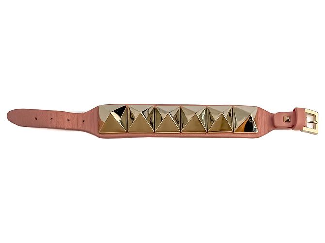 Valentino Garavani Pulseira de couro Rockstud rosa