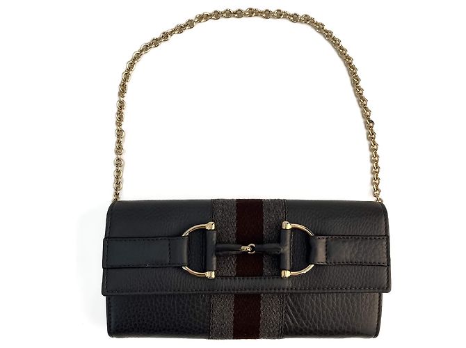Gucci Handtasche aus Leder mit Kette Horsebit Web grau