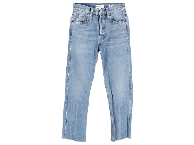 Re/Done Raw Hem Straight-Leg Jeans aus blauer Baumwoll-Denim