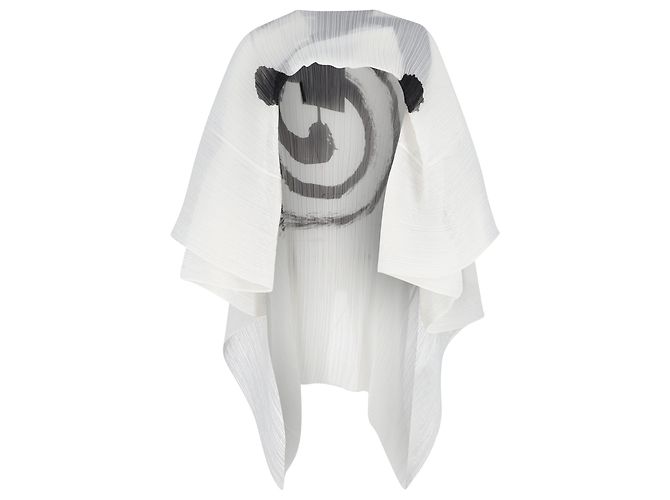 Issey Miyake Printed Cape in White Polyester