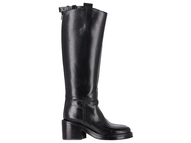 Ann Demeulemeester Block-Heel Knee-High Riding Boots in Black Leather