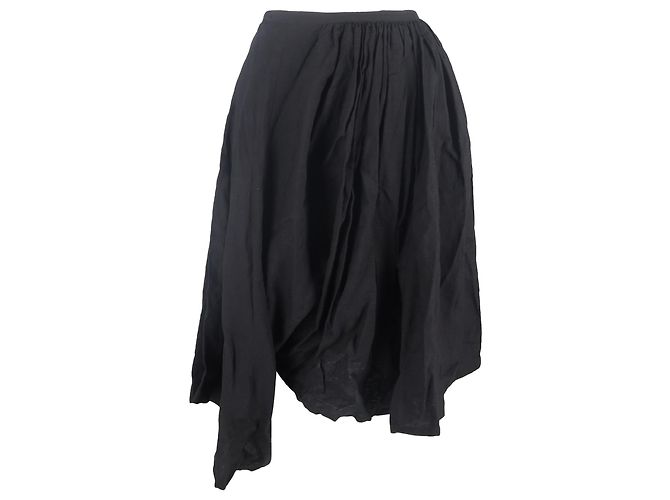 Falda midi drapeada asimétrica Yohji Yamamoto en algodón negro