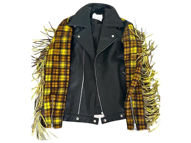 Autre Marque RAR - Perfekte Leder und Fransen - Blauer Marmor - Wie Neu - Größe M