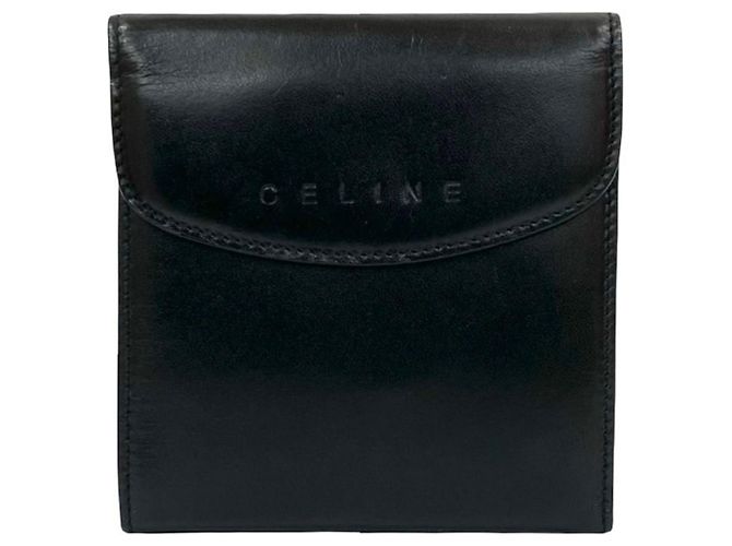 Céline CELINE Vintage Macadam Blason Pattern Leather Bifold Wallet Brown Black