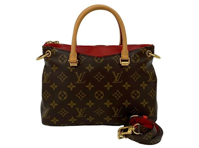 Louis Vuitton Pallas BB Monogram Lederhandtasche Braun Rot