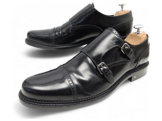 Monceau MOCASSINI LOUIS VUITTON BI-BUCLÉ 9.5 43.5 PELLE LUCIDA NERA Nero