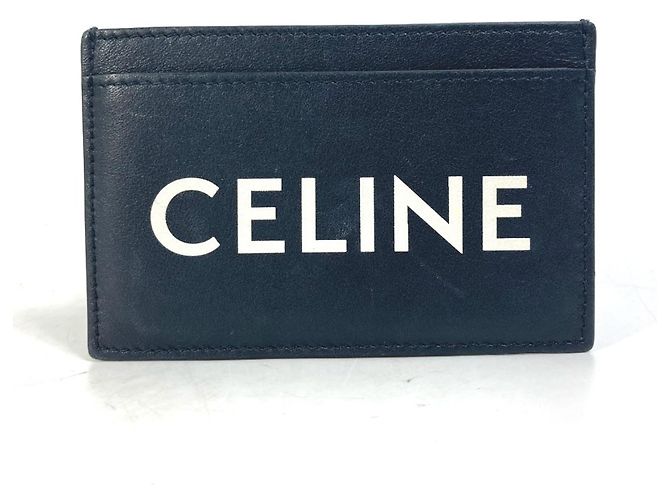 Céline Celine Black Leather Card Holder White