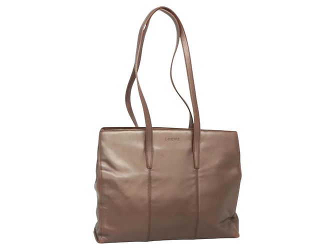 Bolsa Tote LOEWE de couro marrom dourado Auth bs28741