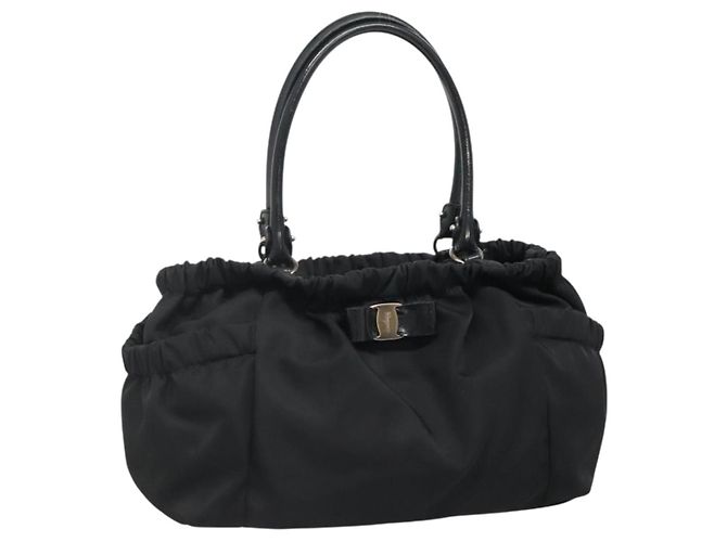 Borsa a mano Vala in nylon nero e argento di Salvatore Ferragamo Auth 139278