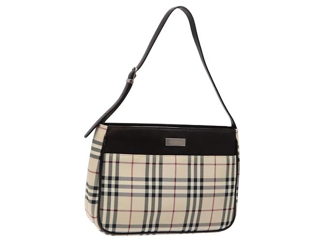 Borsa a Spalla Nova Check Burberry Canvas Beige Argento Auth 138176