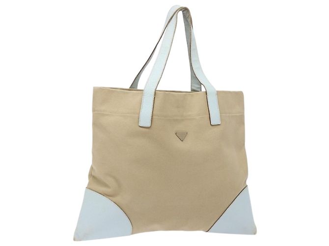 PRADA Tote Bag Canvas Beige Auth 137463