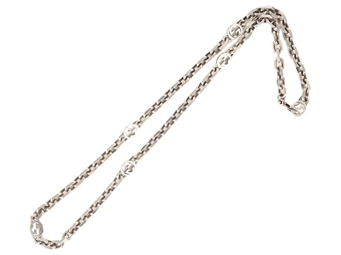 GUCCI Interlocking Chain Necklace Silvery Silver  ref.2456346
