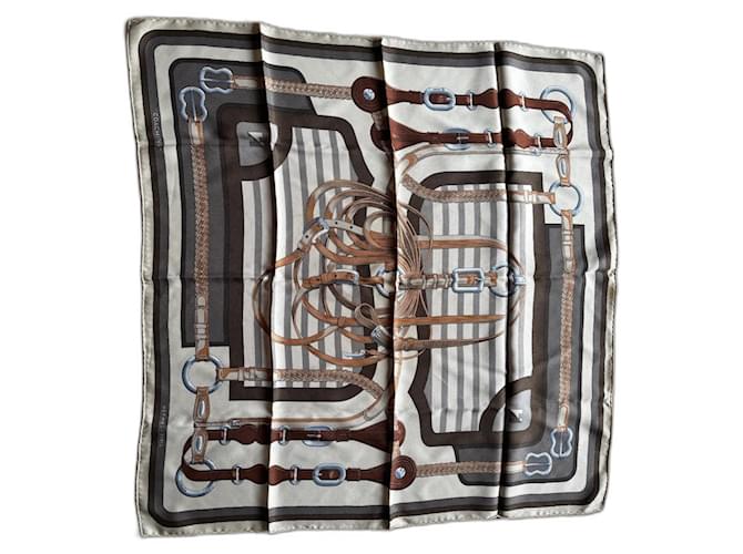 Hermès 70 cm Scarf Coaching Beige Silk  ref.2456566