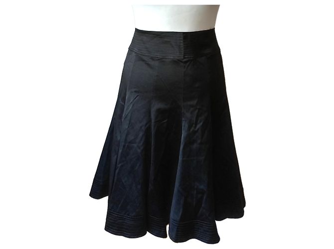 Autre Marque Falda Midi Negra de Satén Negro