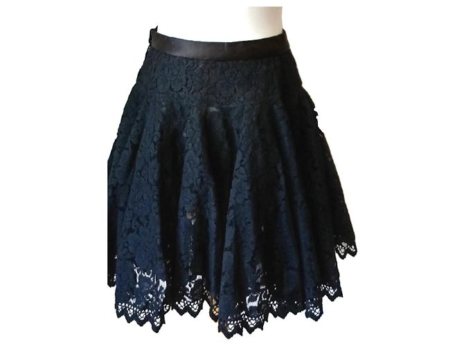 Autre Marque Jupe Midi en Dentelle Noire