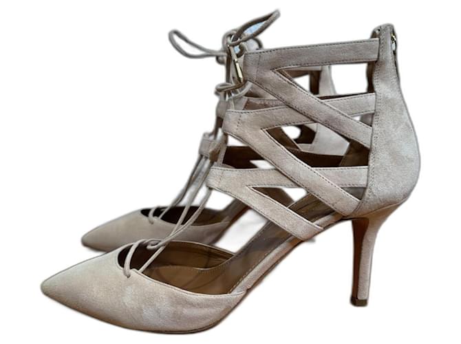 Aquazzura Belgravia Pumps 85 Strappy High Heels Beige Size 40 Leather Deerskin  ref.2456617