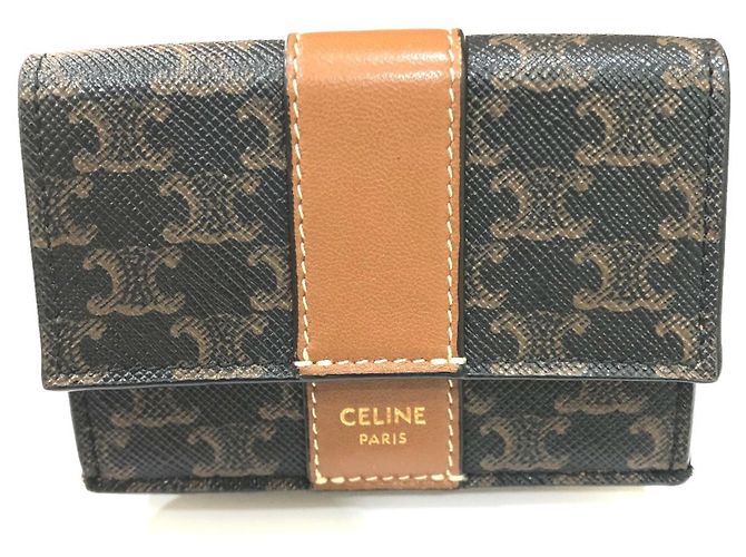 Céline CELINE Triomphe Small Trifold Compact Wallet Brown Dark brown 