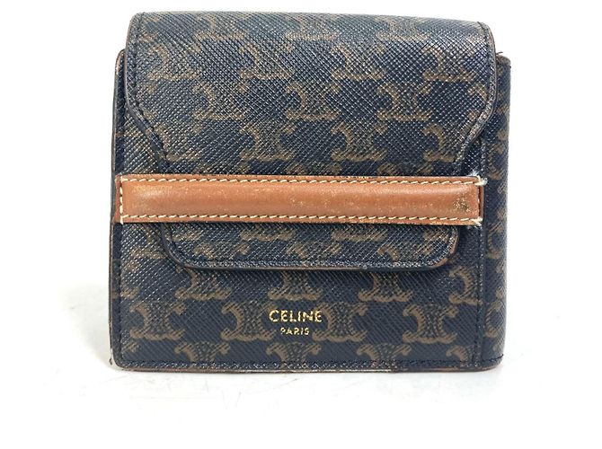 Céline Celine Triomphe braune Leder-Bifold-Geldbörse Dunkelbraun 