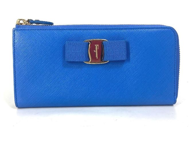 Cartera larga de cuero azul Salvatore Ferragamo