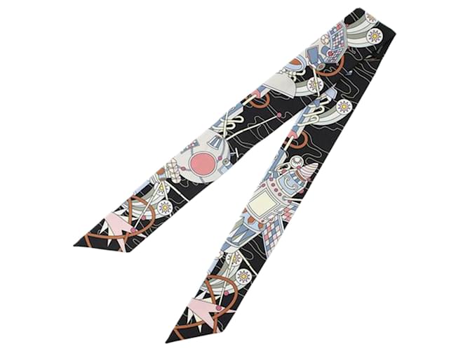 Hermès Black Odyssey Silk Twilly Scarf Cloth  ref.2457745