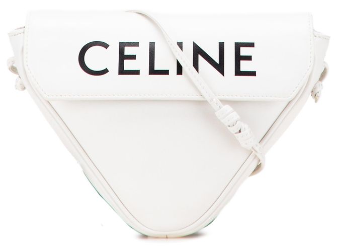Céline Celine Bolsa transversal triangular em couro de bezerro liso branco com logo