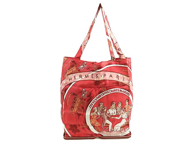 Tote de seda Hermès Rojo Jeu des Omnibus et Dames Blanches Roja