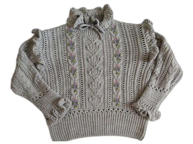 Zara Pullover Grau Blumenstickerei Oversize S