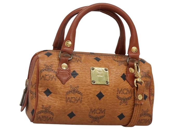 Bolsa MCM Logogram Vicetos em couro PVC 2 em 1 marrom dourado Auth hk2943