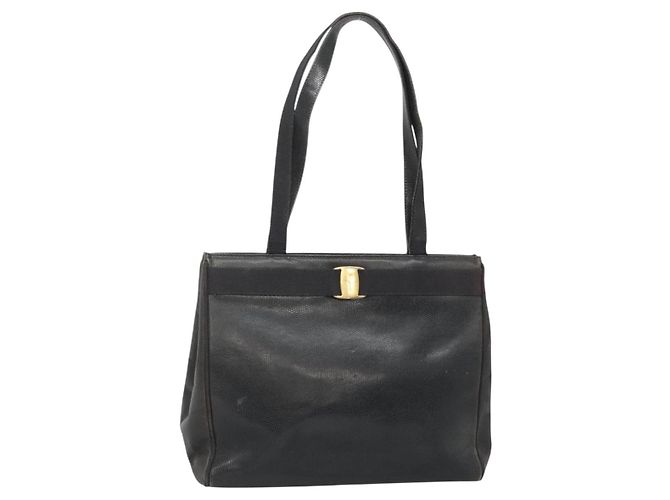 Borsa Tote Vala in pelle nera e oro Auth 139754 di Salvatore Ferragamo Nero D'oro