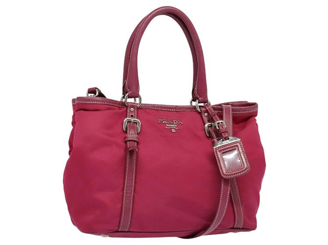 Bolsa Tote PRADA Nylon 2way Rosa Prata Auth ki5875