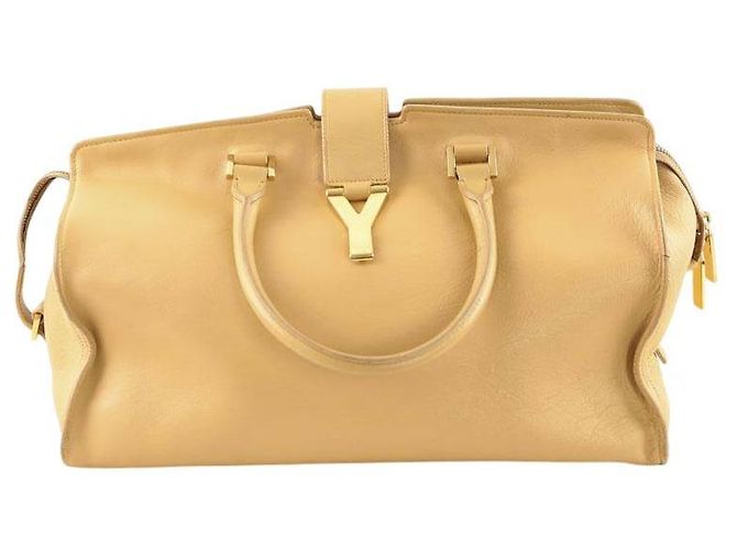 Saint Laurent Saco tote Chyc em couro bege