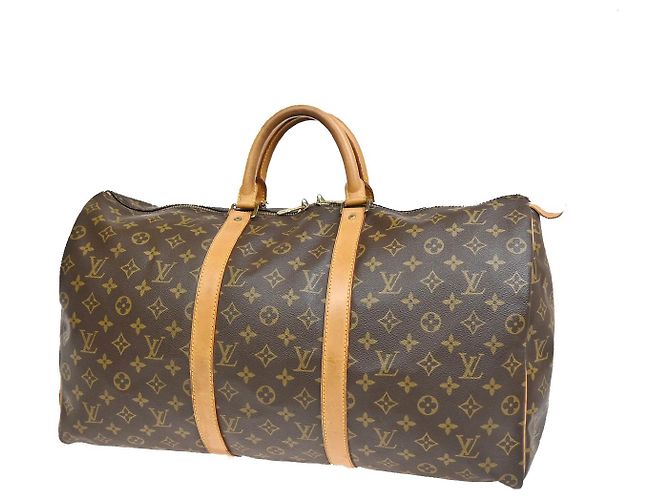 Bolso Keepall Louis Vuitton en lona Monogram 50 Castaño