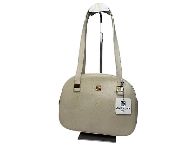 Vintage Givenchy Tasche aus beige geprägt Leder mit Schlangenmotiv Weiß