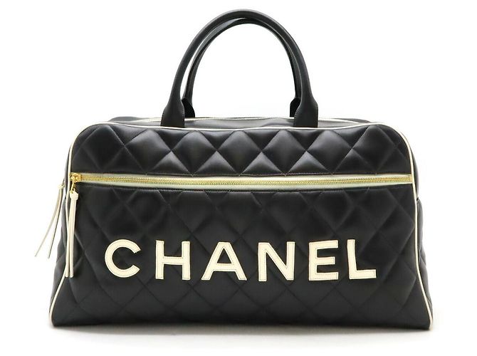 Bowling Chanel Leder Reisetasche Schwarz
