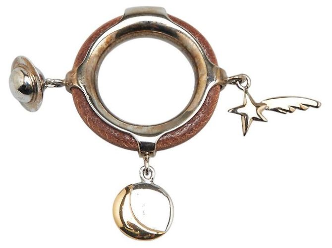 Ring Anel de lenço Saturne em couro e metal Hermès Prata