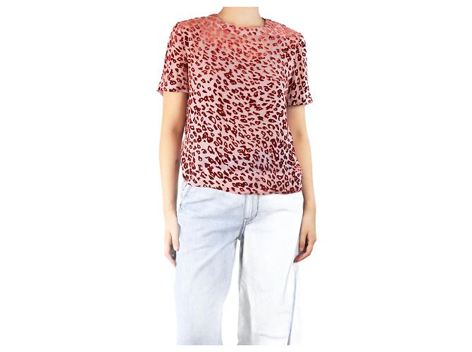 Rag & Bone Pink and red velvet leopard print top - size S