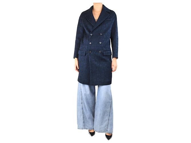 Joseph Dark blue brocade double-breasted coat - size UK 8