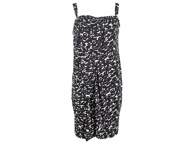 Vestido sem mangas estampado Max Mara até o joelho em algodão preto e branco Impressão em python
