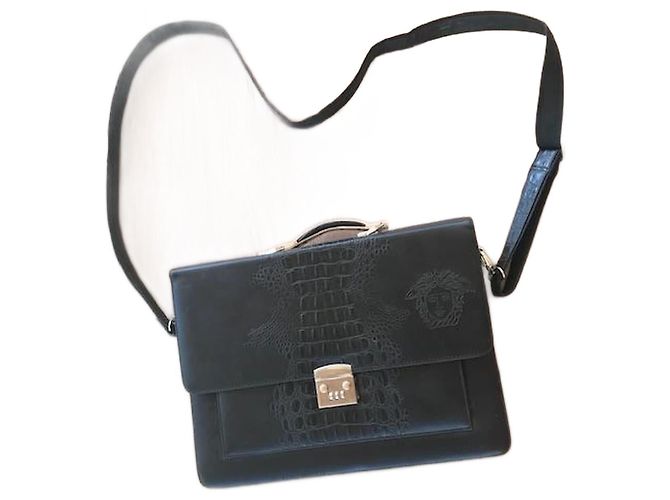 Gianni Versace Medusa Document Holder Black Leather