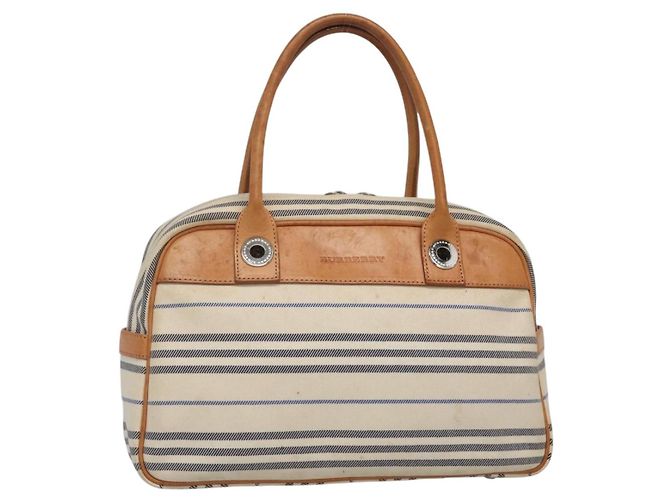 Bolsa de mão BURBERRY em lona e couro branco prateado Auth bs28984 Prata