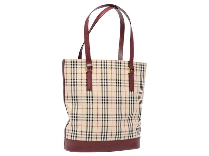 Burberry Bolsa Tote Nova Check em Lona Bege Dourada Auth ep10243 Dourado
