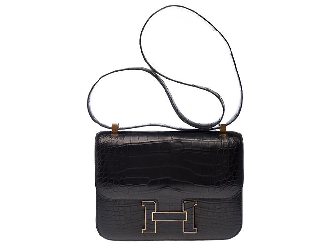 Hermès Bolsa HERMES Constance em Couros Exóticos Preto - 102861