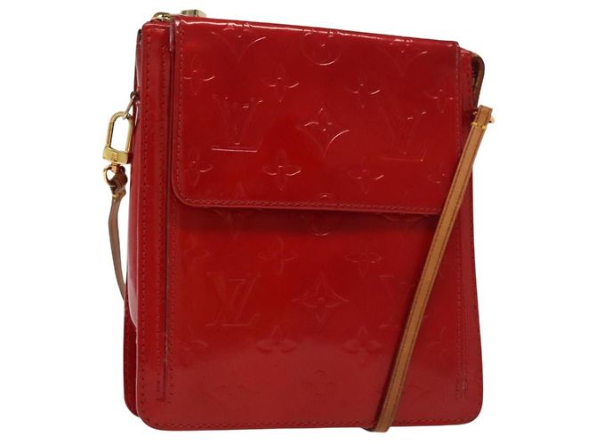 LOUIS VUITTON Monogram Vernis Motto Accessory Pouch Red M91137 LV Auth 139932