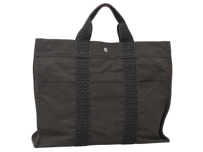Hermès HERMES Handtasche Her Line MM Canvas Grau Silber Auth 140106 Braun