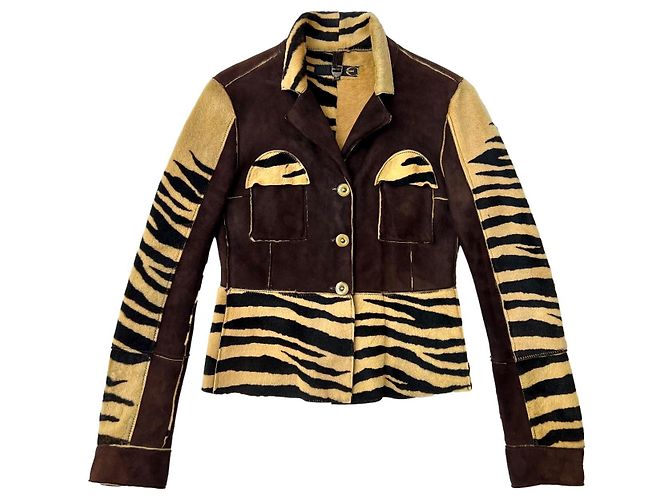 Just Cavalli Lederjacke mit Tierdruck Braun Zebra-druck