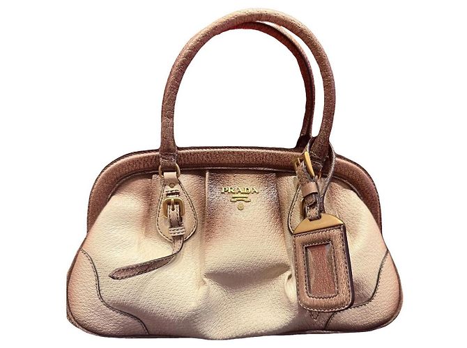 Bolsa Prada Wild Boar Antik Couro Bege Ombré Marrom